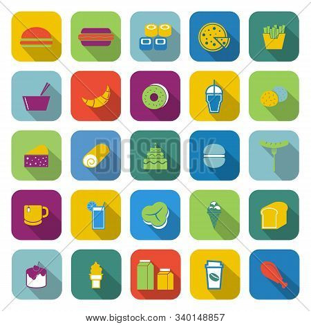Popular Food Color Icons With Long Shadow, Stock Vector