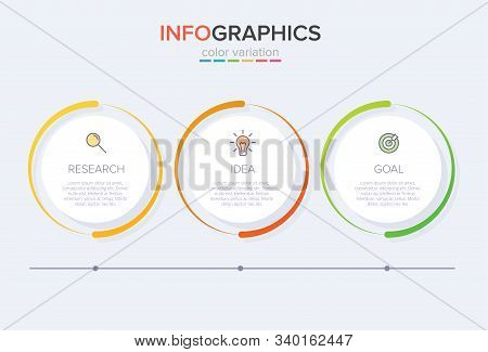 Concept Of Arrow Business Model With 3 Successive Steps. Three Colorful Design Elements. Timeline De