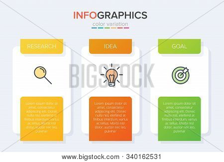 Concept Of Arrow Business Model With 3 Successive Steps. Three Colorful Design Elements. Timeline De