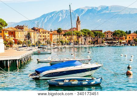Toscolano Maderno, Lombardy, Italy - September 12, 2019: View On Sailing Yachts And Boats Parked On 