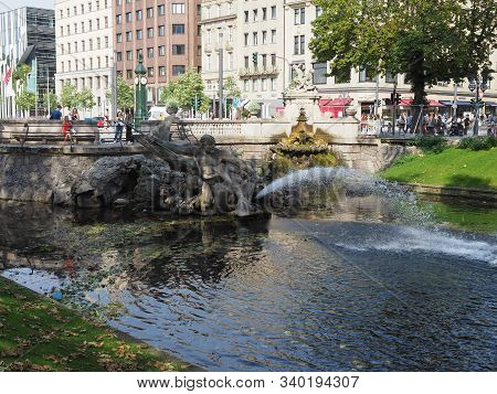 Tritonbrunnen Fountain In Koenigsallee Street In Duesseldorf
