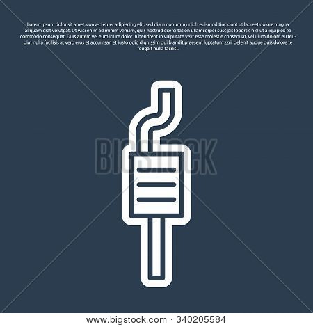 Blue Line Car Muffler Icon Isolated On Blue Background. Exhaust Pipe. Vector Illustration