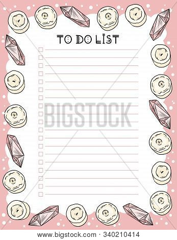 Hygge Weekly Planner And To Do List With Candles And Quarz Crystals. Cozy Lagom Scandinavian Style T