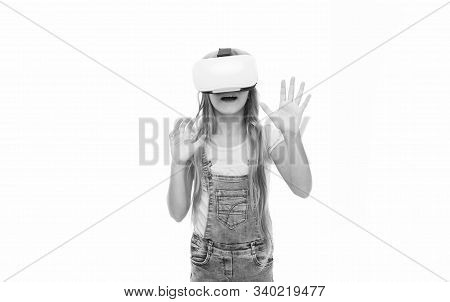 Educational Services. Augmented Reality Technology. Virtual Reality Is Exciting. Girl Little Kid Wea