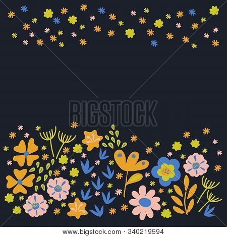 Hand-drawn Floral Arrangement Of Flowers And Twigs Of Plants, Scandinavian Style . Bright Greeting C