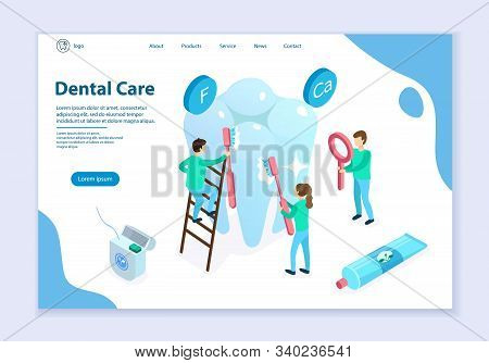 Concept Of Dental Care, Web Template, 3d Isometric Vector Illustration For Graphic And Web Design