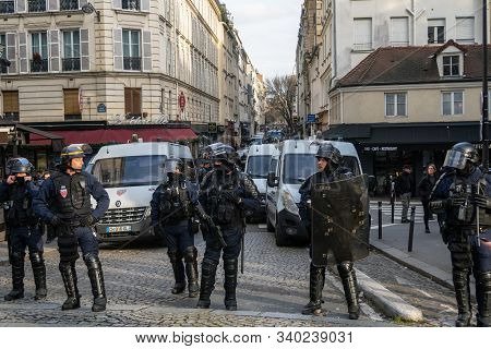 Paris, France - December 17 2019 : Protest Of The Unions Against The Retirement Pension Reform Of Th