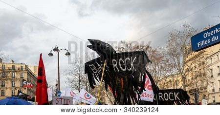 Paris, France - December 17 2019 : Protest Of The Unions Against The Retirement Pension Reform Of Th