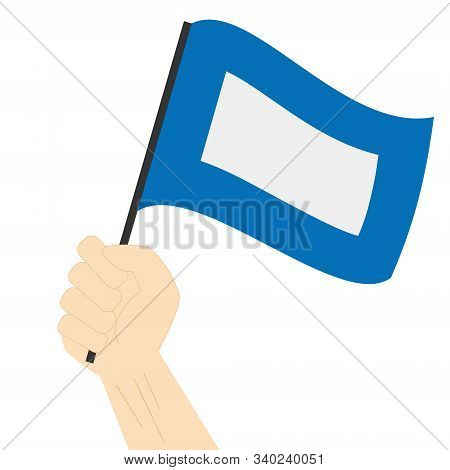 Hand Holding And Rising The Maritime Flag To Represent The Letter P Vector Illustration