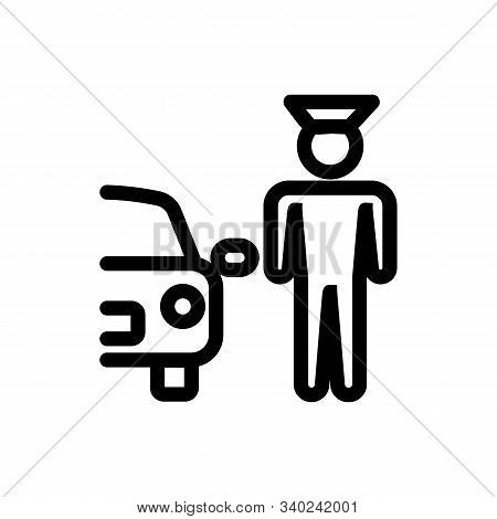 Car And Doorman Vector Icon. A Thin Line Sign. Isolated Contour Symbol Illustration