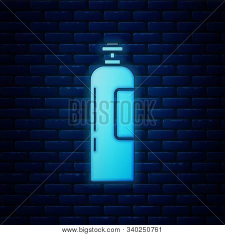 Glowing Neon Industrial Gas Cylinder Tank For All Inert And Mixed Inert Gases Icon Isolated On Brick