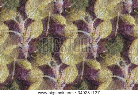 Seamless Botanical Print With Leaf Prints On Natural Silk. Hand-drawn Illustration.