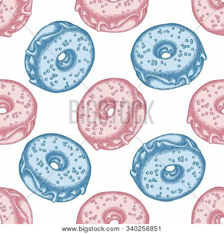 Seamless Pattern With Hand Drawn Pastel Donut Stock Illustration