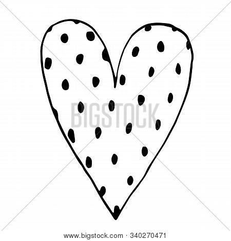 Hand Drawn Black And White Doodle Heart With Dots. Vector Illustration. Scribble Heart. Love Concept