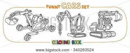 Funny Constuction Small Cars Set. Coloring Book