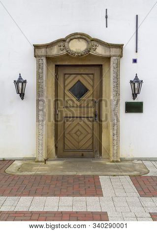 Historic Door Seen In A A City Named Jever Which Is Located In East Frisia In Northern Germany