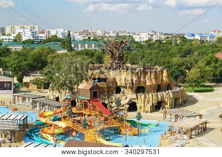 Evpatoria, Crimea, Russia-september 7, 2019: Top View Of The Resort Town And The Fabulous Buildings 