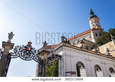 Dietrichstein Coat Of Arms Over The Gate To Chateau Park By The Mikulov Castle In South Moravia, Cze