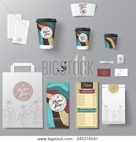 Coffee Shop Corporate Identity Template Design Set With Calligraphy Logo.