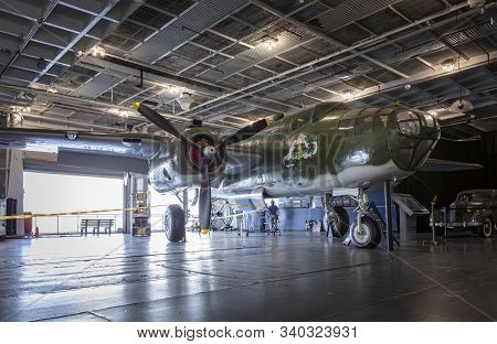 Charleston, South Carolina, United States, Novemner 2019, B25 Mitchell On The Hangar Deck Of The Uss