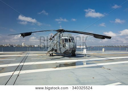 Charleston, South Carolina, United States, Novemner 2019, Sikorsky Sea King On The Flight Deck Of Th