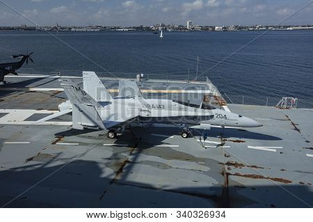 Charleston, South Carolina, United States, Novemner 2019, F18 Hornet On The Flight Deck Of The Uss Y