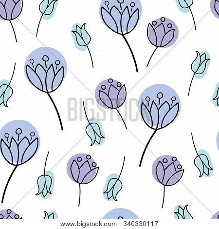 Vector Pattern With Blue And Purple Doodle Flowers