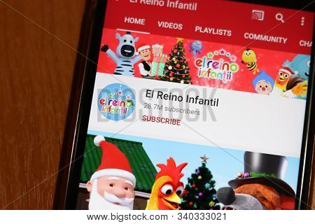 Los Angeles, California, Usa - 18 December 2019: El Reino Infantil Youtube Channel On Phone Screen C