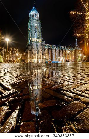 Aerial View Of The Dutch Medieval City Of Deventer In The Netherlands With The Principal Church And 