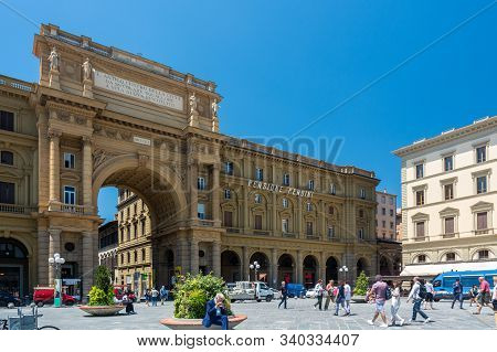 Florence, Italy - June 5, 2019 : Piazza della Repubblica (Republic Square) is a city square in Florence, Italy. It was originally the site of the city s forum.