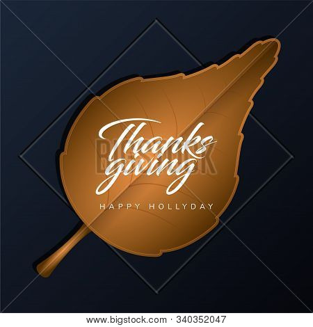 Happy Thanksgiving Card With An Autmn Leaf - Vector