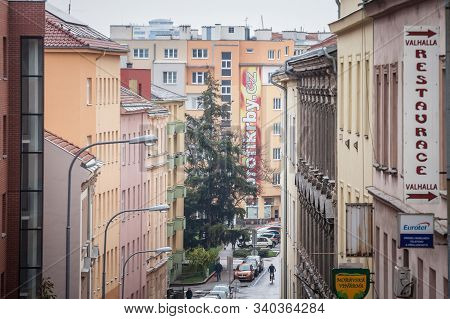 Brno, Czechia - November 5, 2019: Facade Of Old And Modern Residential Buildings, In The City Center