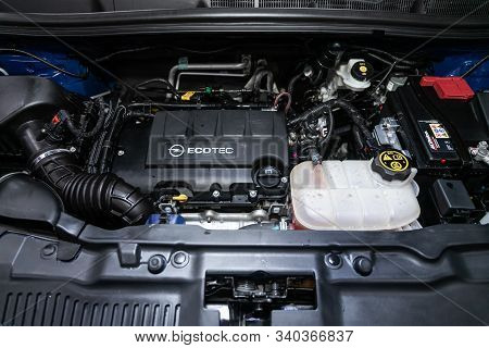 Novosibirsk, Russia - December 06, 2019:  Opel Mokka,  Closeup Of A Clean Motor Block, . Internal Co