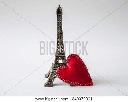 hearts and a poster on effel tower background. Space for text. 