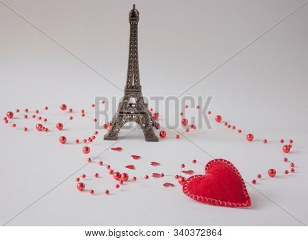 hearts and a poster on effel tower background. Space for text. 