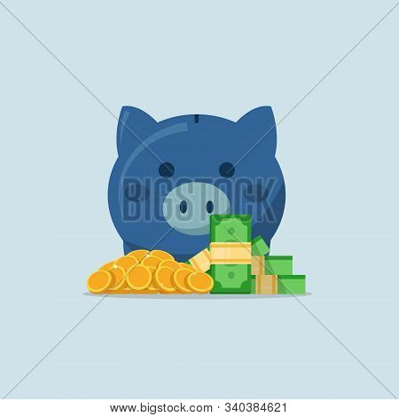 Piggy Bank And Money,piggy Bank Icon,flat Design Icon Vector Illustration