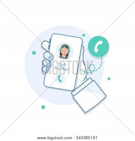 Smartphone Call Center Icon,call Center Operator Icons,flat Design Icon Vector Illustration