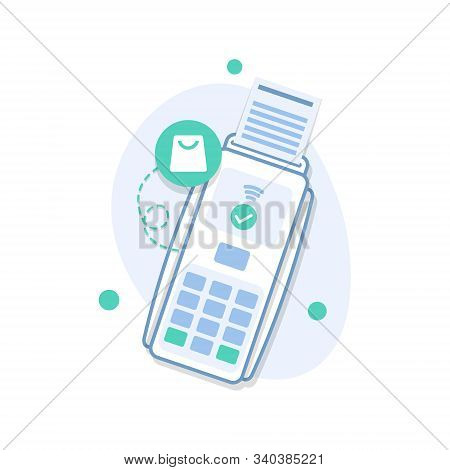 Payment By Credit Card Using Pos Terminal, Approved Payment. Flat Illustration