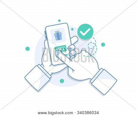 Payment Through Phone, Online Market ,flat Design Icon Vector Illustration