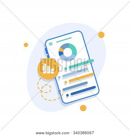 Smartphone With Financial Application On Screen,flat Design Icon Vector Illustration
