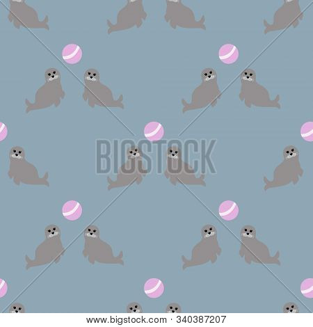 Seamless Pattern With Cute Fur Seal. Vector Illustration.