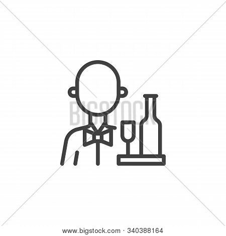 Restaurant Waiter Avatar Line Icon. Linear Style Sign For Mobile Concept And Web Design. Barman Wait