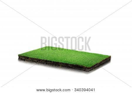 Round Soil Ground Cross Section With Earth Land And Green Grass, Realistic Rectangle Cutaway Terrain