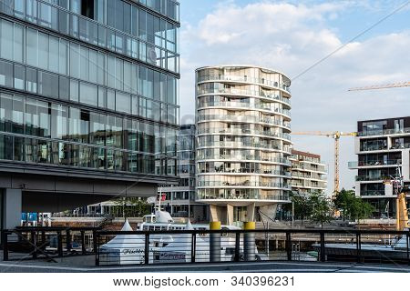 Hamburg, Germany - August 3, 2019: Modern Architecture Residential And Office Buildings Development 