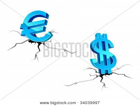 Euro And Dollar Signs Down