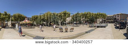 Vaison La Romaine, France - Aug 12, 2017: People Relax At The Central Market Place In Vaison La Roma