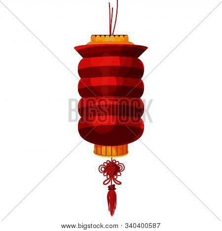 Realistic Red Lantern Yellow Silk Tassel On White Background. Happy Chinese New Year China Spring Fe