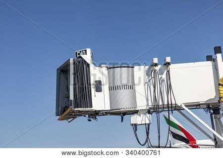 Boston, Usa - Sep 11, 2017: Empty Passenger Bridge At Logan International Airport In Boston. Logan I