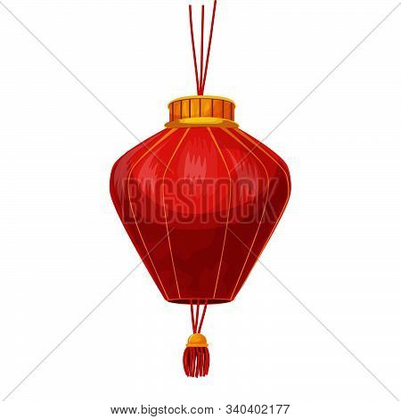 Realistic Red Lantern Yellow Silk Tassel On White Background. Happy Chinese New Year China Spring Fe