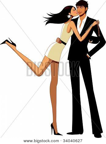 Ung kvinde kysse mand